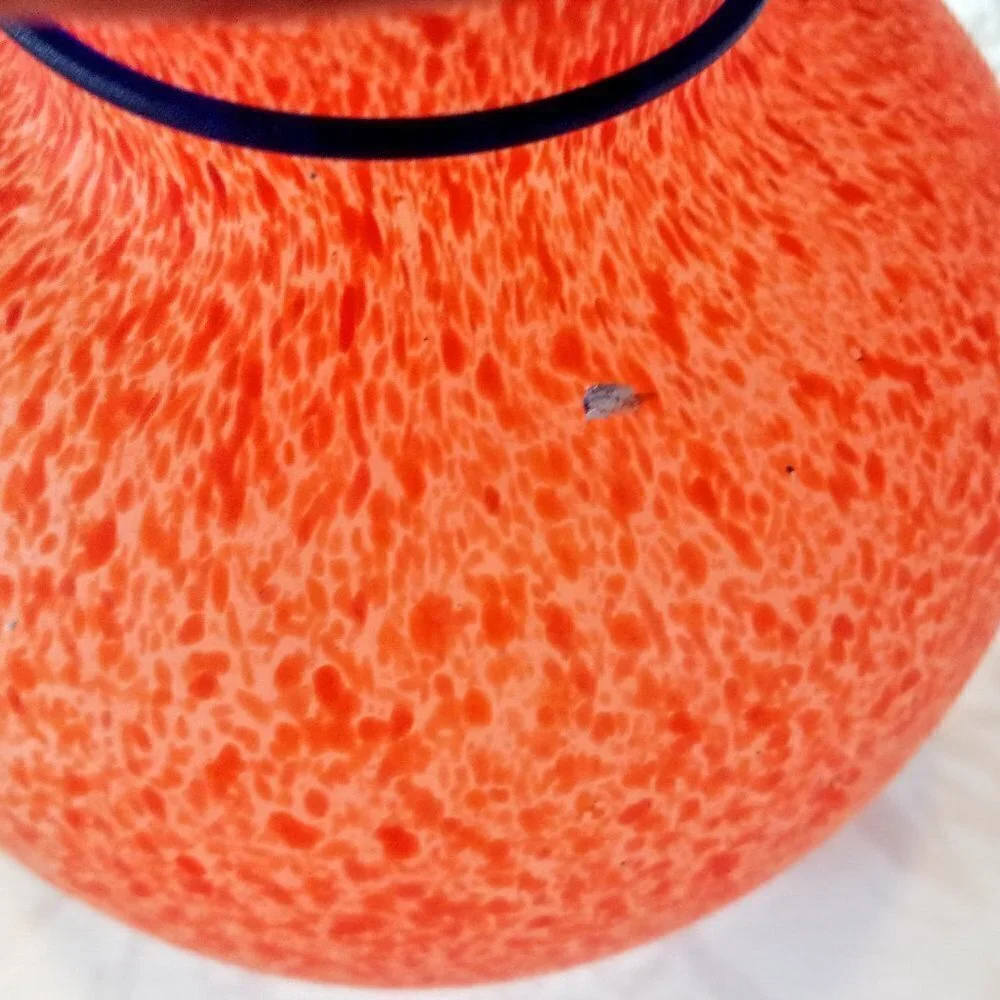 Handblown Mottled Orange Blue Swirl Art Glass Vase